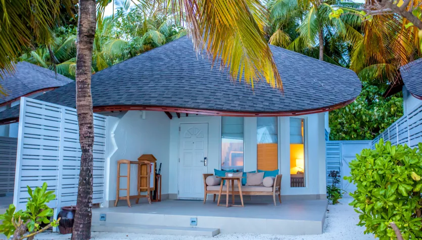 - Navy and sky blue hues match the chic white aesthetic of the Duplex Beach Villa - Plush king sized bed on the mezzanine level - Perfect retreat after a day of sun and fun - 87 square metres of space - Relaxing living room - Expansive bathroom with an outdoor shower