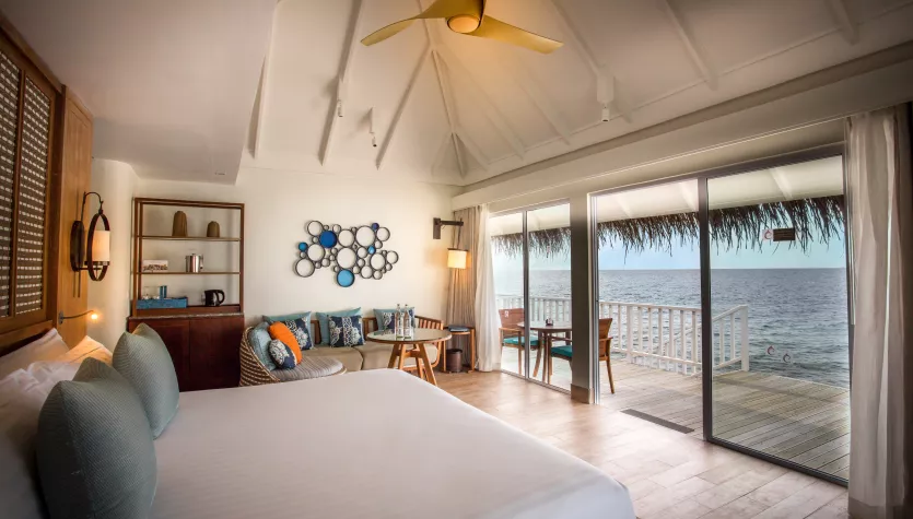 - Surround yourself in brilliant blues in an overwater villa - Wake up to breathtaking ocean views and the serenity of the surrounding lagoon.