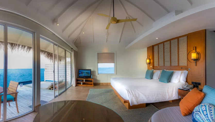 - Surround yourself in brilliant blues in an overwater villa - Wake up to breathtaking ocean views and the serenity of the surrounding lagoon.