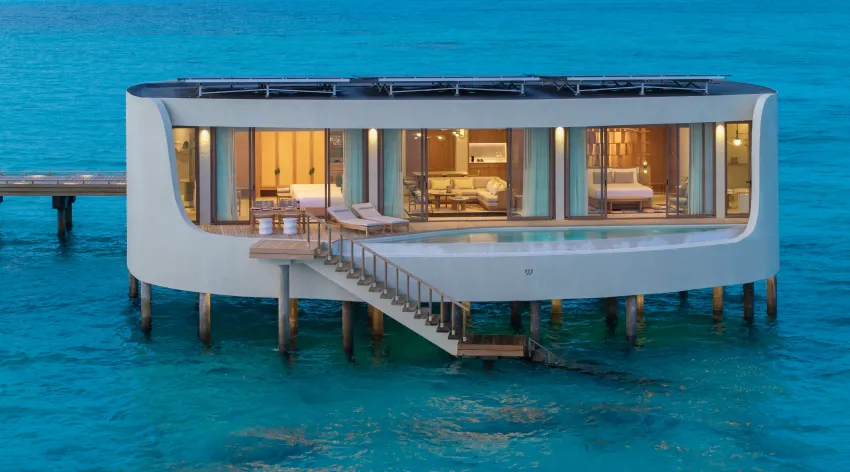 - Revel in panoramic ocean views from the Grand Two Bedroom Overwater Pool Villa - Offering 166 sqm of peaceful living space - Private pool for leisurely dips - Modern bathrooms - Direct access to the lagoon for a refreshing swim in the crystal clear waters - Ideal for families or groups seeking to embrace the natural beauty of the Maldives - Sleeps up to 5 adults or 4 adults and 1 child.