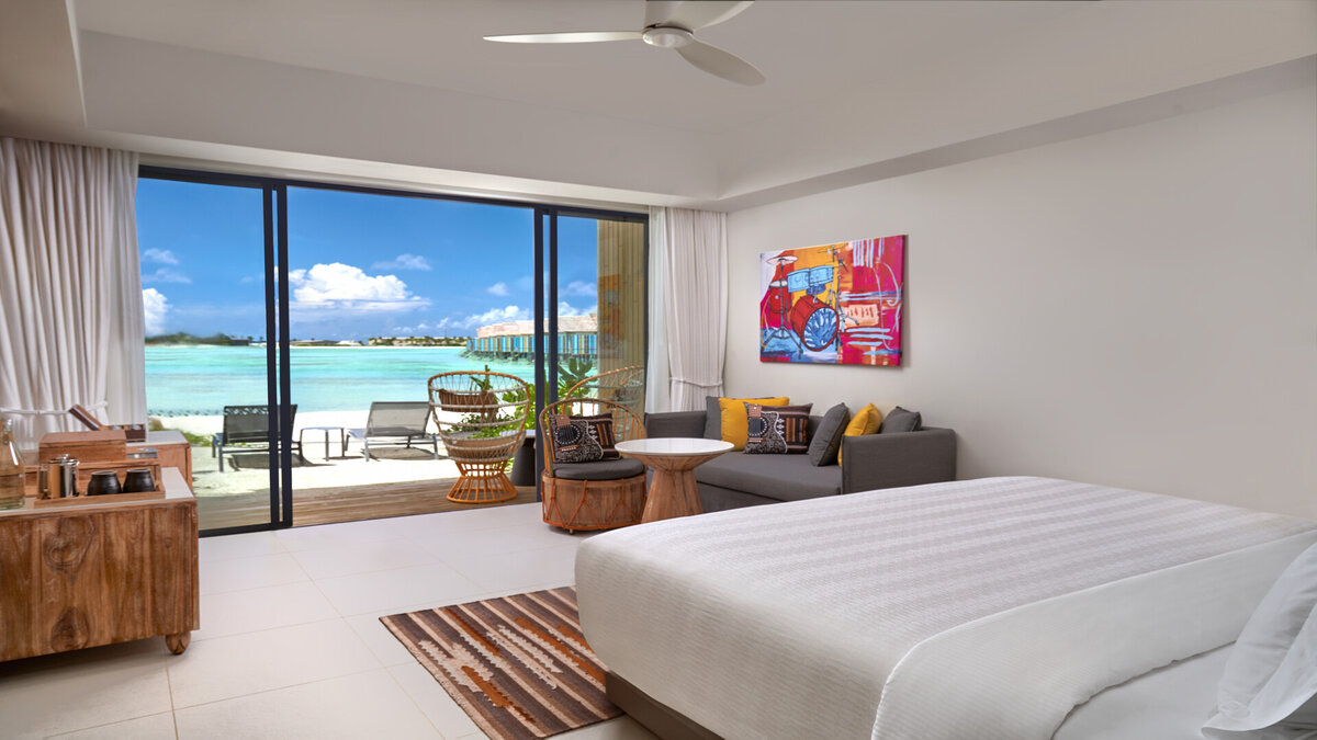 - Featuring a private terrace with direct beach access - The Silver Beach Studio at Hard Rock Hotel Maldives includes 1 king bed or 2 double beds - Sun loungers - Ocean views - Indoor showers - Signature amenities perfect for your island getaway