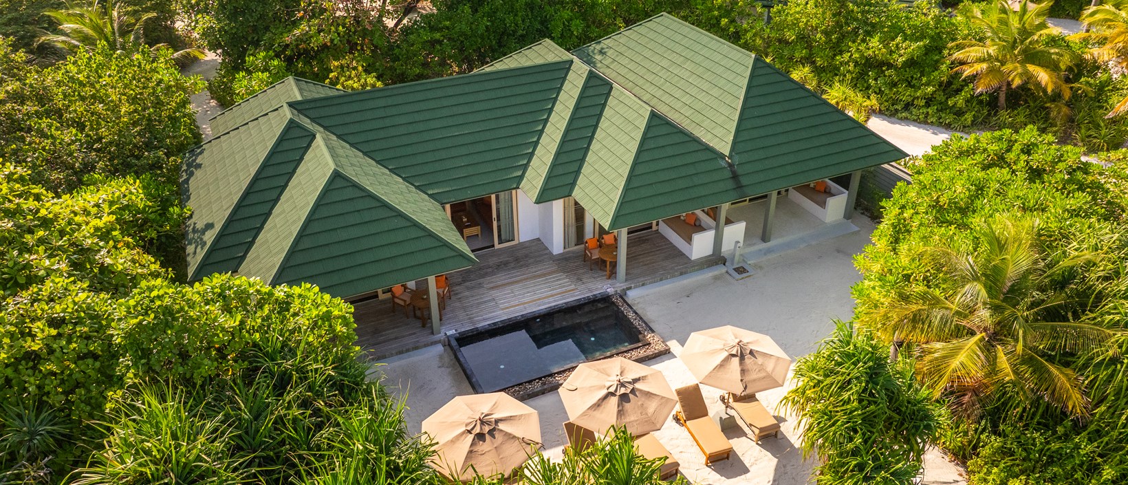 - The Three Bedroom Pool Beach Villa is the ultimate escape for families and friends With 346 sqm of luxury, it offers three master bedrooms, private pool, tropical bathrooms, and direct beach access Enjoy spacious living areas, a private terrace, and a beachfront deck perfect for relaxation and unforgettable moments