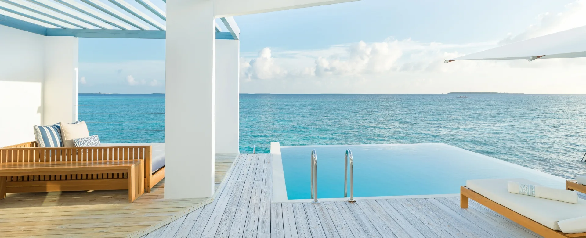 - Gaze out across the reef from the comfort of your bed or dangle your feet over the dock Perfect for snorkellers, these Maldives luxury villas are suspended right over the kaleidoscopic reef with direct access to slip into the embrace of the ocean - 1 bedroom 220 sqm
- Overwater - Reefside Access
