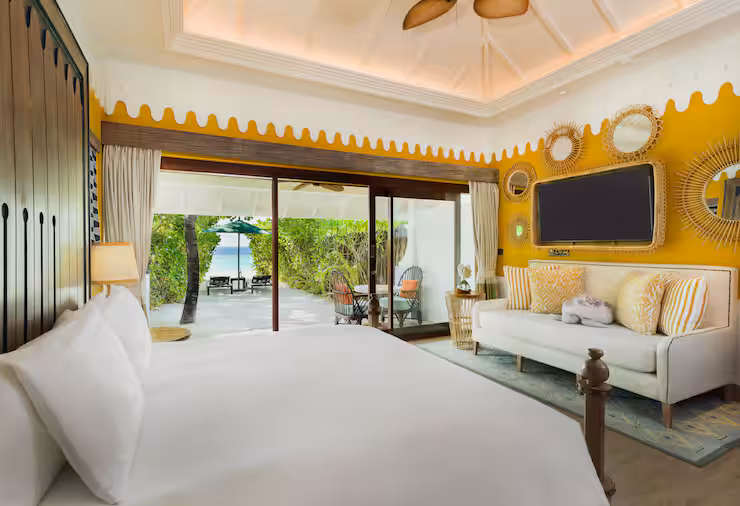 - 60 sq. m. / 645 sq. ft. - Direct beach access - Private terrace - Chill out lounge - 55 inch LCD TV - Customized aroma bath amenity - One king bedroom and a separate chill out lounge - WiFi - Handcrafted puzzles - Mini bar - Air conditioning - Sleeps up to 2 adults or 2 adults and 1 child (on a sofa bed)