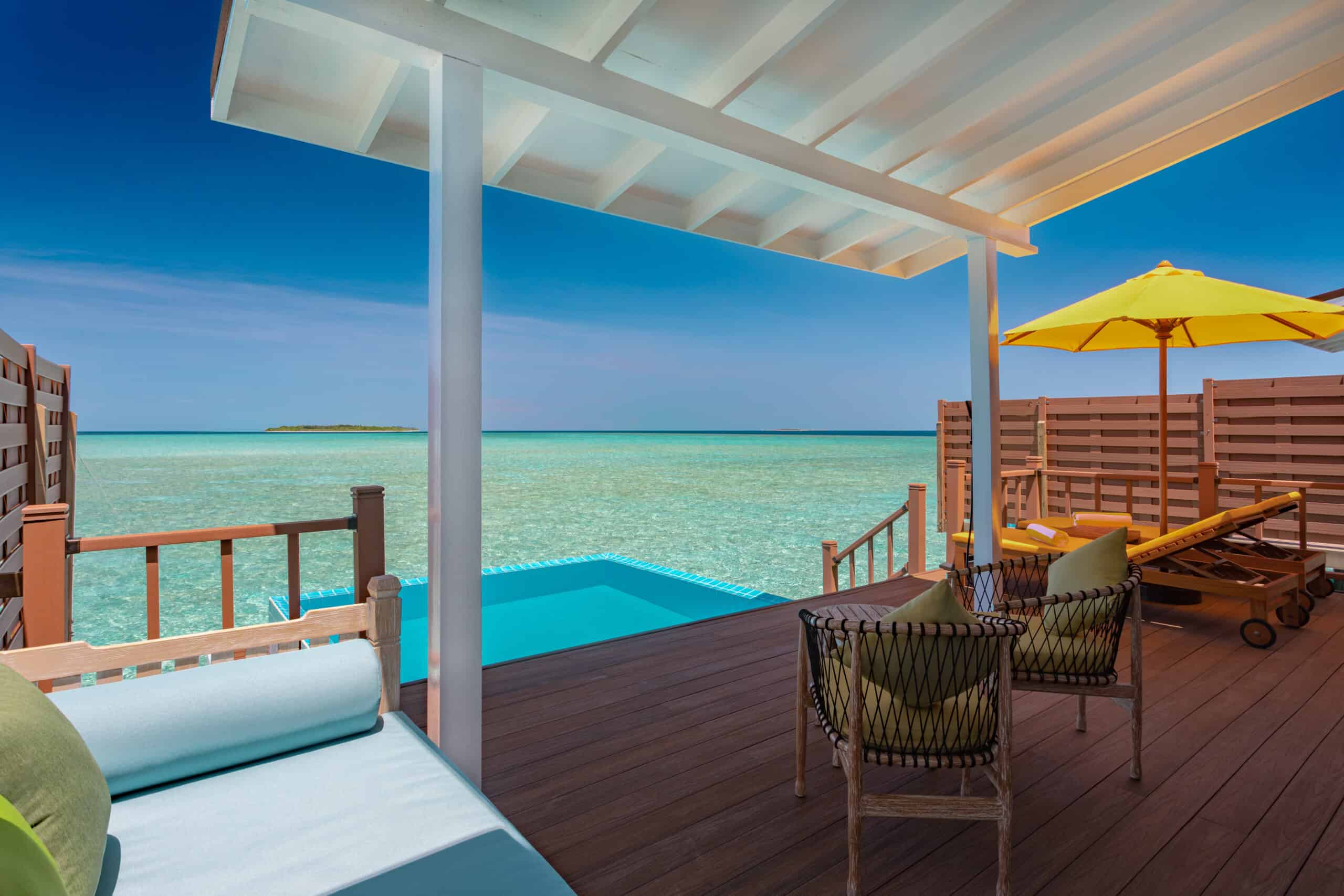 - King Size Bed - Dressing Table & Stool - Writing Table and Chair - Wardrobe - Air conditioning - Private Safe - Mini Bar - IDD Telephone - WIFI Internet - LED TV - Tea / Coffee facility - Veranda Love Seat - Veranda Coffee Seats and Table - Outdoor Sun Loungers - Private Sun Deck