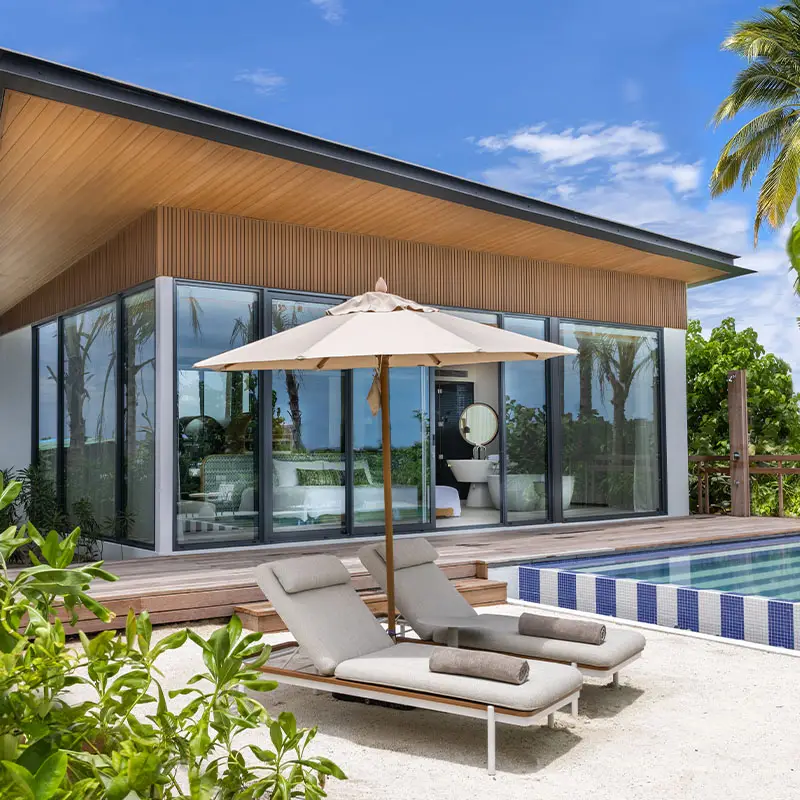 - On the pristine white sands of the lagoon, you are steps away from the turquoise reef that is perfect for snorkelling - Avg Room Size 228 sqm / 2454 sqft - Mattress Size King or Twin - Room Capacity 3 guests - View Lagoon