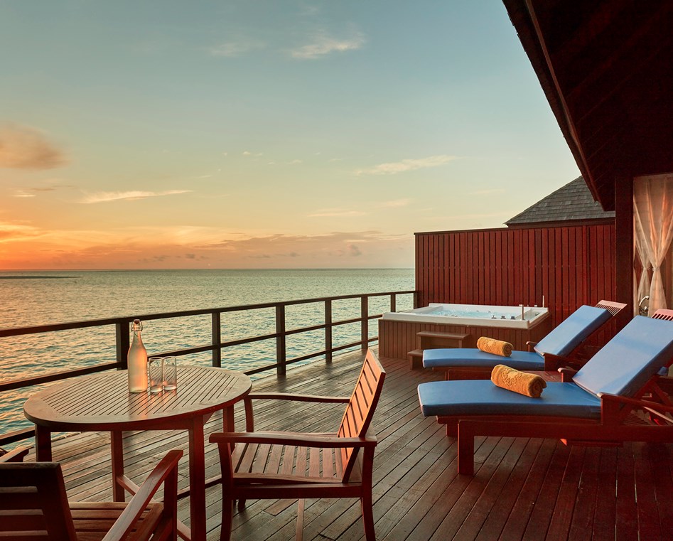 - These overwater abodes allow you to unwind in total privacy from their spacious sun decks and sunrise-view jetted tubs A separate living room offers plenty of space for indoor relaxation, and luxurious bathrooms are flooded with natural light A great option for couples looking for their own place in paradise