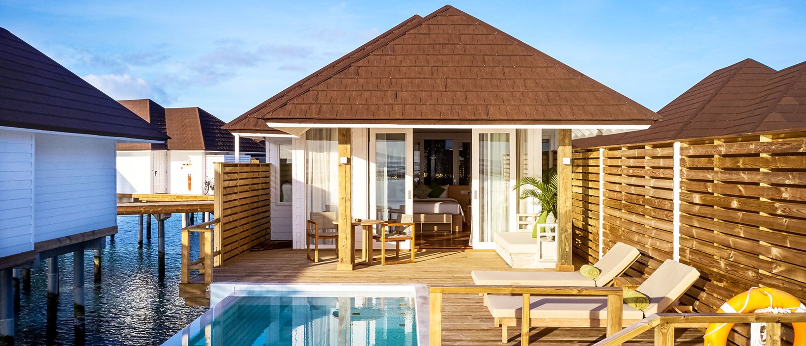- Similar in design to the Grand Water Villa, this one comes with its own gorgeous private infinity pool The shaded terrace and sundeck come with quite the views Unlike some of our more classical style villas, this one strikes a balance between tradition and modernity