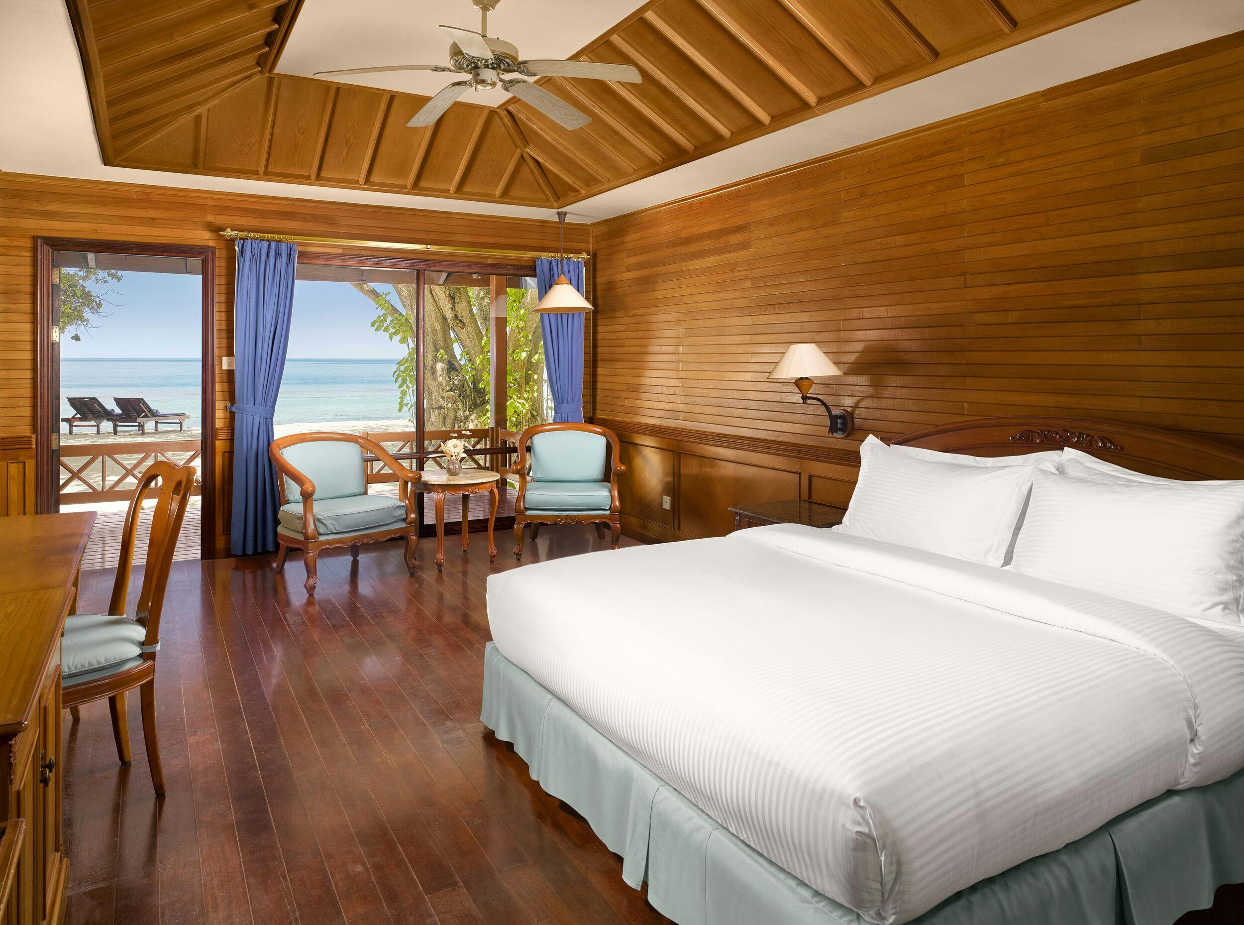 - Traditional Maldivian charm, sea view terraces, and a peaceful island setting Our Beach Villas set the standard for all the beachfront accommodation at Royal Island - 57 square metre - 2 adults, 1 child - Beach access