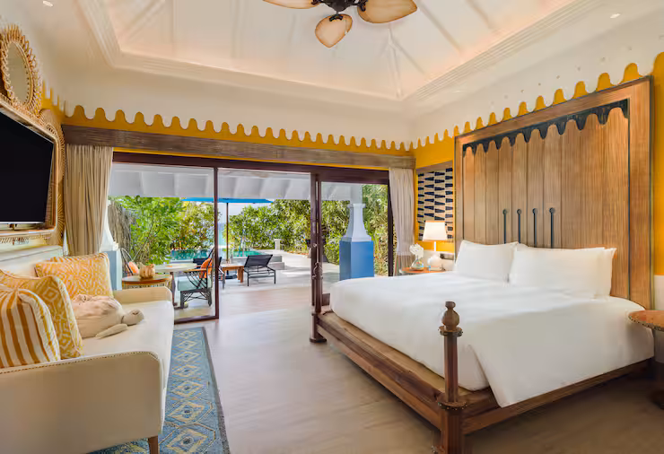 - 60 sq. m. / 645 sq. ft. - Private terrace and plunge pool - Direct beach access - 55 inch LCD TV - One king bedroom and a separate chill out lounge - Step out onto your own private terrace and into the plunge pool - Handcrafted puzzles - Customized natural aroma bath amenity - Mini bar - Air conditioning - Sleeps up to 2 adults or 2 adults and 1 child (on a sofa bed)
