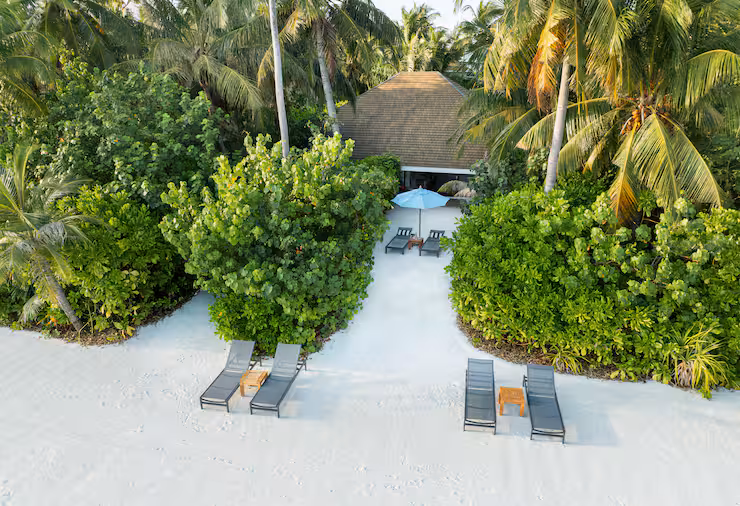 - 120 sq. m. / 1290 sq. ft. - Private plunge pool in the king bedroom - Direct beach access - Outdoor bath and shower - Custom-made furnishing - One king bedroom and one room with 2 twin beds - 55 inch LCD TV - WiFi - Handcrafted puzzles - Custom natural aroma bath amenities - Mini bar - Air conditioning - Sleeps up to 4 adults or 4 adults and 2 children