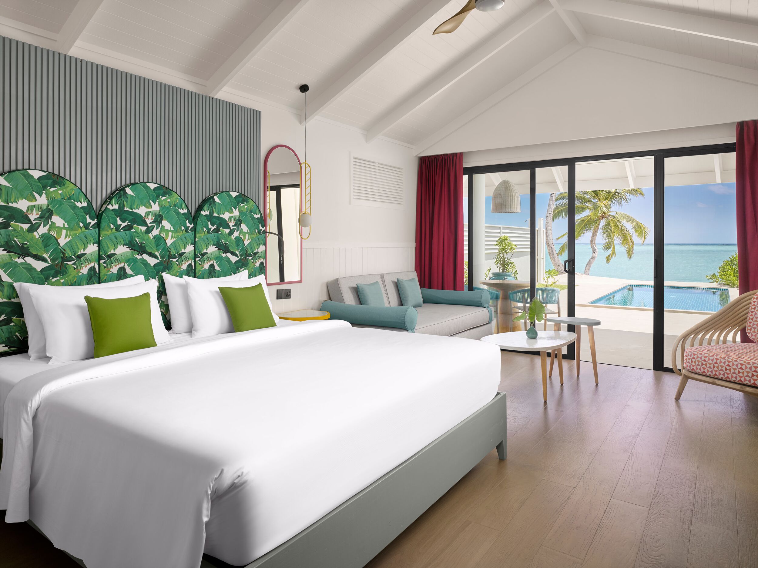 - Wake up and take a few steps from your villa to the pearlescent-white shores fringed by coconut palms and lapped by crystal clear topaz waters that give way to a protected coral reef thriving with marine life - 121 square metres - 2 adults, 1 child - Private pool