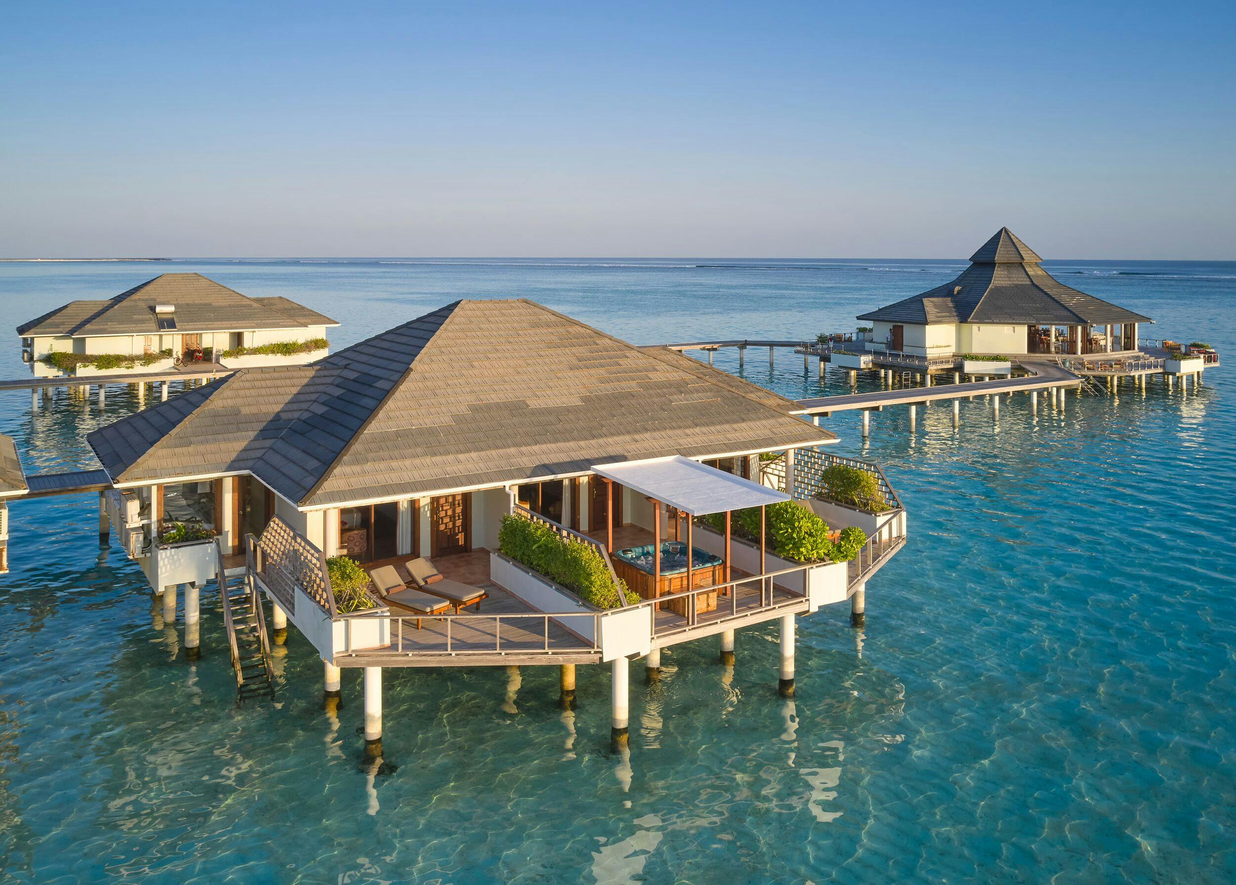 - With panoramic views and azure waters beneath your feet, our Two bedroom Overwater Villas are a favourite with families in the Maldives - 201 square metres - 4 adults, 2 children - Ocean access
