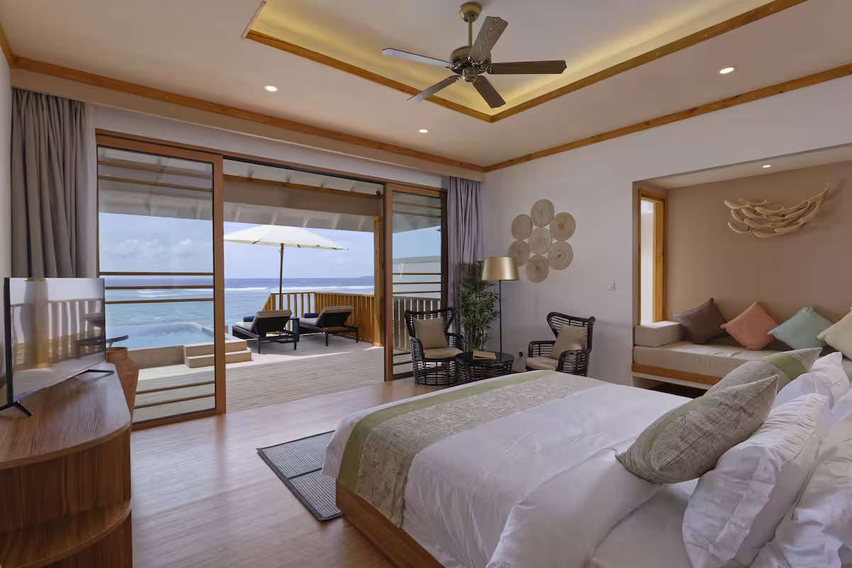 - Occupancy : 2 Adults + 2 Children (or) 3 Adults - Villa size: 108.3 m² - Bathroom amenities - Cable/Satellite Television - Ocean View - Private Pool - Sunbed - Safe - Seating Area with chair - Stocked Minibar - Coffee/Tea maker - Television - Terrace - Wireless Internet Connection